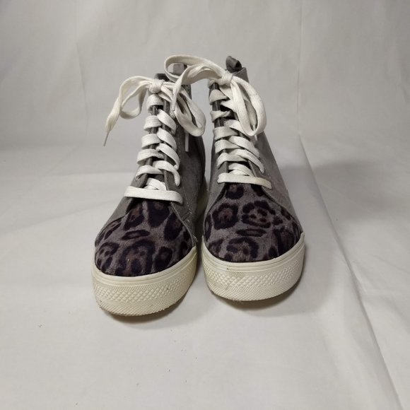 Very G High Top Gray Suede Cheetah Print Platform Sneakers Women Size 7.5 - Picture 4 of 9